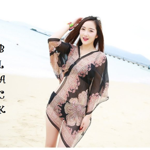 Extra Thai Silken Shawl Pink, Aquamarine, Black, Blue, Green & Peach Colors, O… - Picture 5 of 11